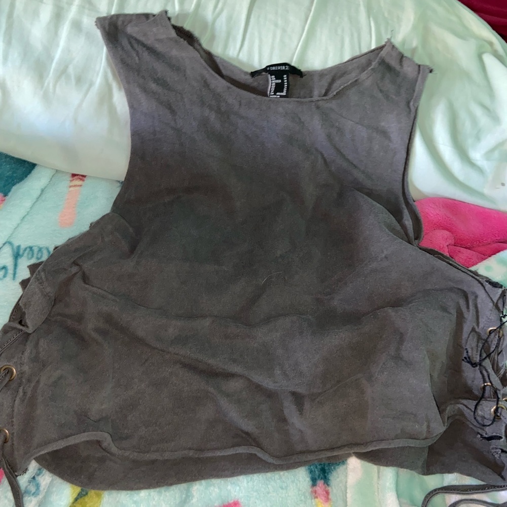 Lace up distressed tank